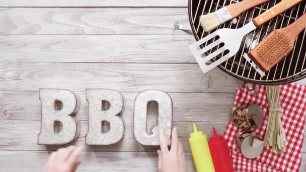 Dia Pai Churrasco Signo Partido Com Ferramentas Cozinha — Vídeo de Stock