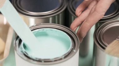 Ev Boyama proje başlatmak için sağlar. Metal boya... kutularını, Boya fırçaları ve boya renk örnekleri