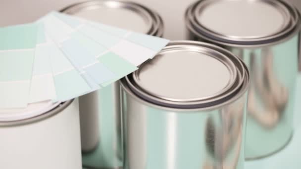 Supplies Start House Painting Project Metal Paint Cans Paint Brushes — Stock Video