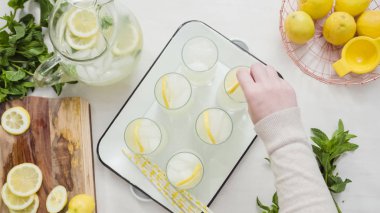 Geleneksel limonata taze dilimlenmiş limon ve nane ile süsleme.