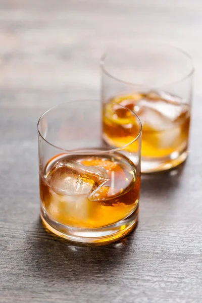 Bourbon Old Fashioned Cocktail Garnished Orange Peel — Stock Photo, Image