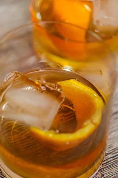 Bourbon Old Fashioned Cocktail Garnished Orange Peel — Stock Photo, Image