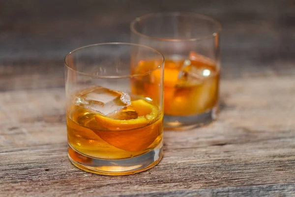 Bourbon Old Fashioned Cocktail Garnished Orange Peel — Stock Photo, Image