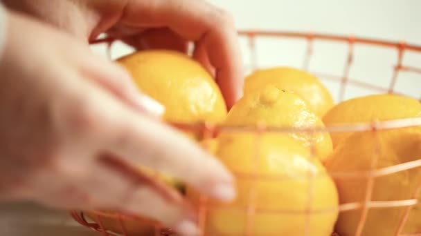 Organic Lemons Wire Basket — Stock Video