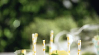 Adım adım. Bir dilim taze limon ve nane ile geleneksel limonata 