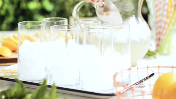 Paso Paso Limonada Tradicional Con Una Rodaja Limón Fresco Menta — Vídeos de Stock