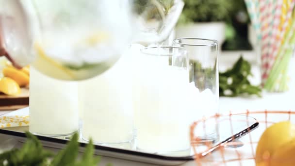 Paso Paso Limonada Tradicional Con Una Rodaja Limón Fresco Menta — Vídeos de Stock