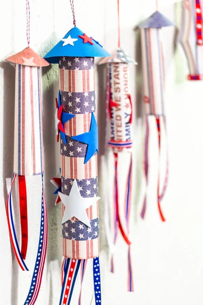 Paper Firecrackers Made Red White Blue Paper July 4Th Celebration — Stock Photo, Image