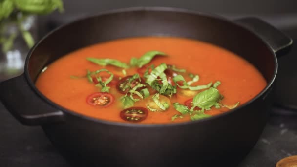 Sopa Tomate Assada Panela Ferro Fundido — Vídeo de Stock