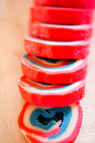 Pâte Biscuits Pour Biscuits Rouges Sucre Blanc Bleu — Photo