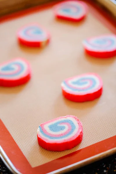 Cookie Dough Red White Blue Pinwheel Sugar Cookies — Stock Photo, Image