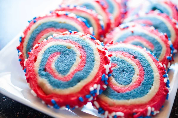 Red White Blue Pinwheel Sugar Cookies July 4Th Celebration — Stock Photo, Image