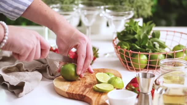 Krok Krokem Příprava Strawberry Margarita Čerstvých Organických Jahody — Stock video