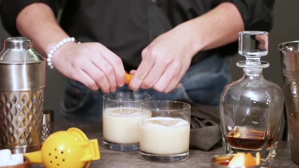 Paso Paso Preparación Cóctel Agrio Whisky Bar Casa — Vídeo de stock