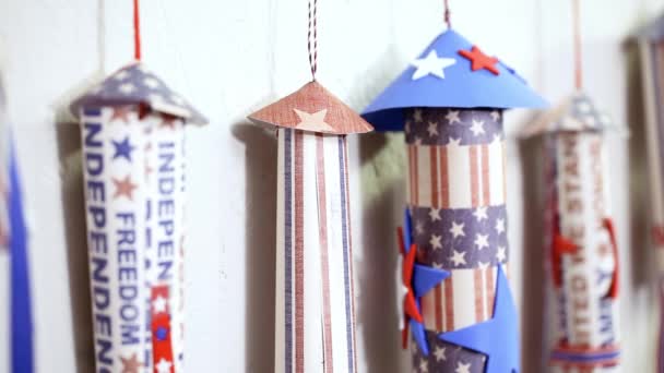 Paper Firecrackers Made Red White Blue Paper July 4Th Celebration — Stock Video