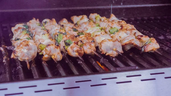 Krok Kroku Przeszklenia Kurczaka Yakitori Bambus Szaszłyk Pędzelek Ciast — Zdjęcie stockowe