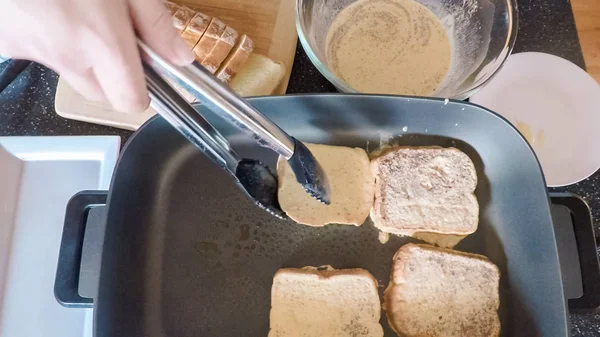 Step Step Preparing French Toast Breakfast — Stock Photo, Image