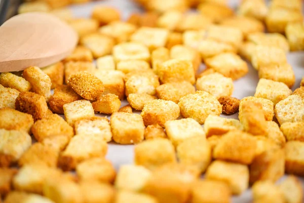 Fresh French Toast Croutons Baking Sheet — Stock Photo, Image