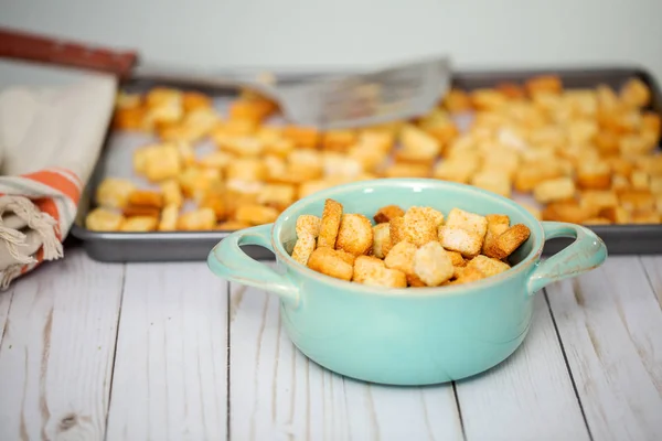 Fresh French Toast Croutons Bowl — Stock Photo, Image