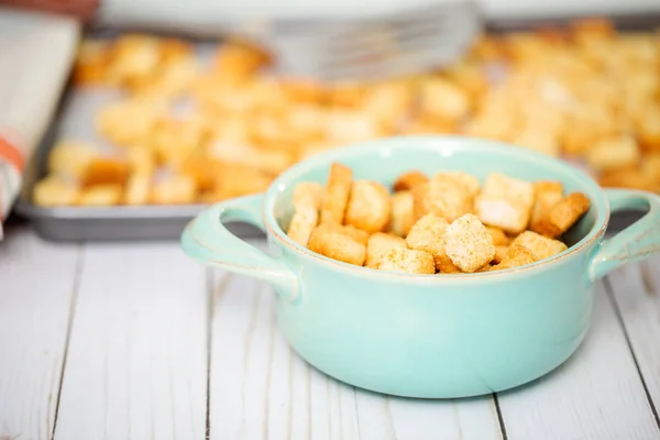 Croutons Torradas Francesas Frescas Tigela — Fotografia de Stock