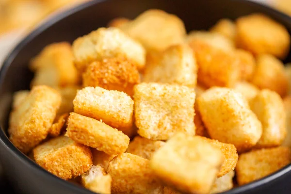 Fresh French Toast Croutons Black Bowl — Stock Photo, Image