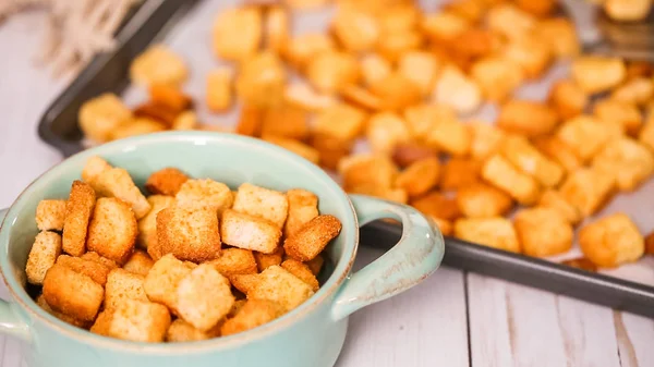 Croutons Torradas Francesas Frescas Tigela — Fotografia de Stock