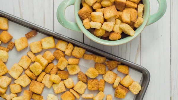 Croutons Tostadas Francés Fresco Tazón — Foto de Stock