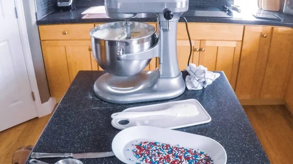 Step Step Baking Sugar Cookies Using Kitchen Mixer Residential Kitchen — Stock Photo, Image