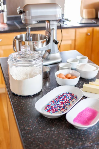 Step Step Ingredients Bake Sugar Cookies Kitchen Counter — Stock Photo, Image