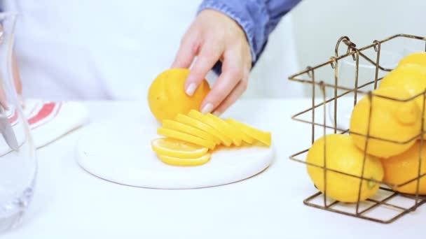 用新鲜的柠檬和稻草在托盘上做柠檬水 — 图库视频影像