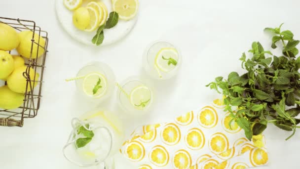 Step Step Making Lemonade Fresh Lemons Straw Tray — Stock Video
