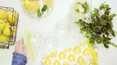 Limonata taze limon ve saman tepsi