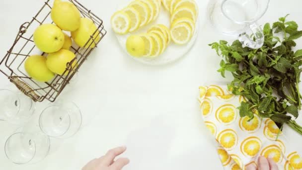 新鮮なレモンと藁の上にトレイ レモネード — ストック動画