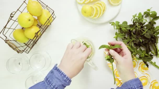 新鮮なレモンと藁の上にトレイ レモネード — ストック動画