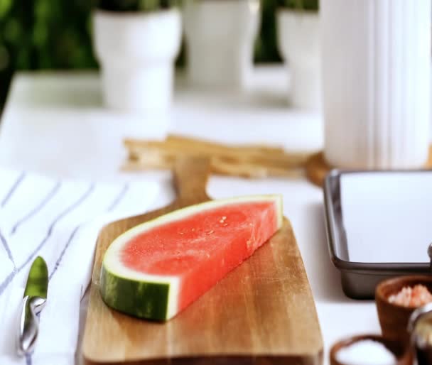 Step Step Time Lapse Slicing Watermelon Wadges Make Watermelon Ice — Stock Video