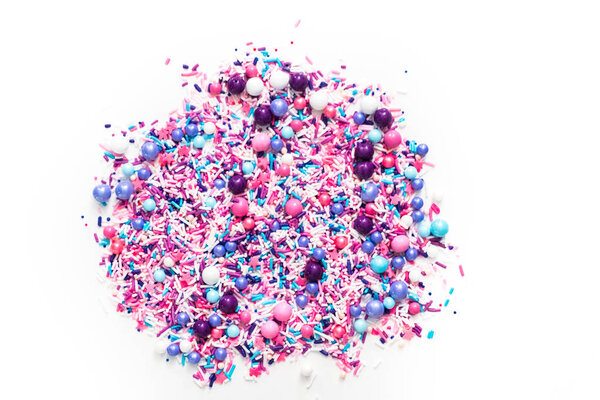 Colorful purple sprinkle blend on a white background.