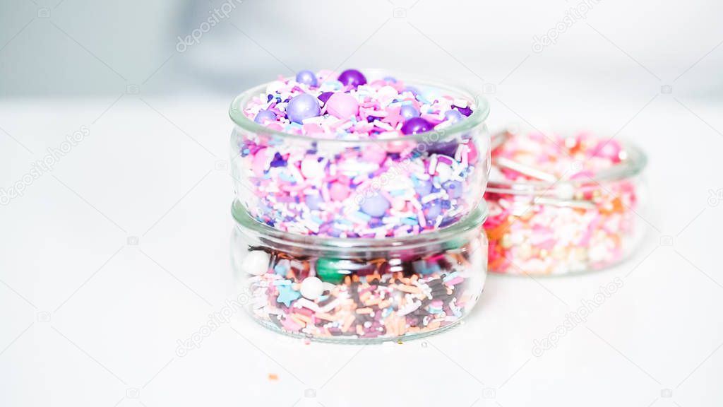 Colorful sprinkle blend on a white background.