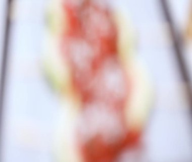 Adım adım. Karpuz dilimleri çikolata ve deniz ile süslenmiş sac pişirme üzerinde Stick tuz.