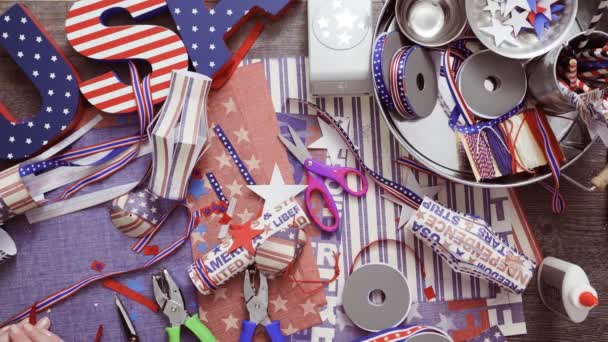 Step Step Mother Daughter Making Paper Firecrackers July 4Th Celebration — Stock Video