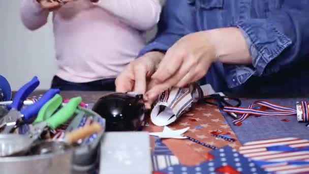 Time Lapse Step Step Mother Daughter Making Paper Firecrackers July — Stock Video