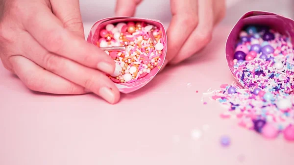 Färgglada Strö Blandningen Rosa Bakgrund — Stockfoto