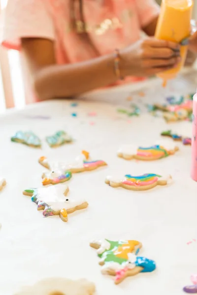 Kids Making Unicorn Cookies Play Date — Stock Photo, Image