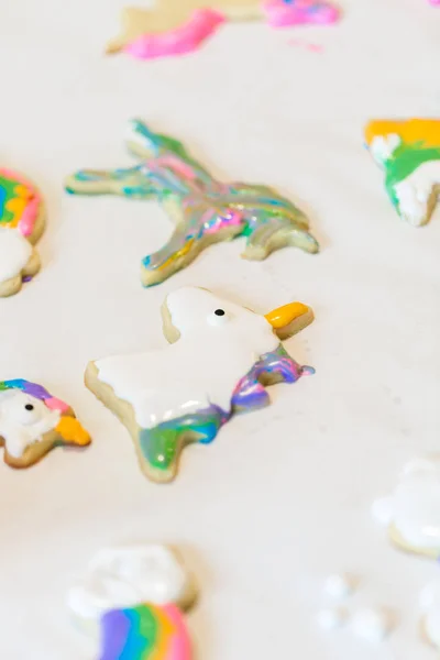 Kids Making Unicorn Cookies Play Date — Stock Photo, Image