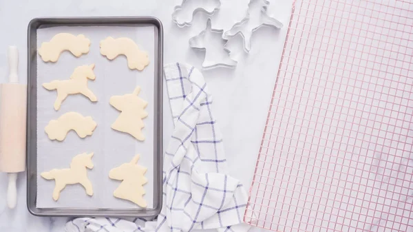 Unicorn Vormige Suiker Cookies Bakplaat — Stockfoto