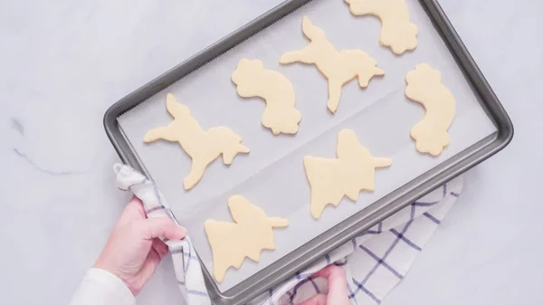 Biscuits Sucre Forme Licorne Sur Plaque Pâtisserie — Photo