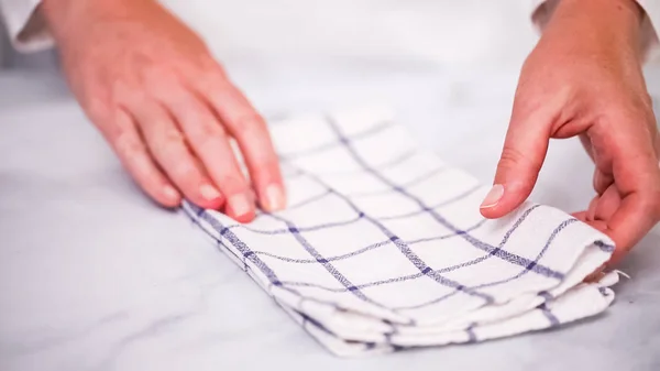 Folding Blck White Patterned Paper Towels Marble Surface — Stock Photo, Image