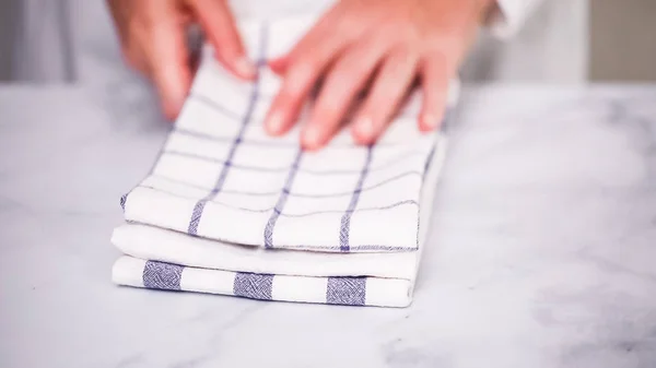 Folding Blue White Patterned Paper Towels Marble Surface — Stock Photo, Image