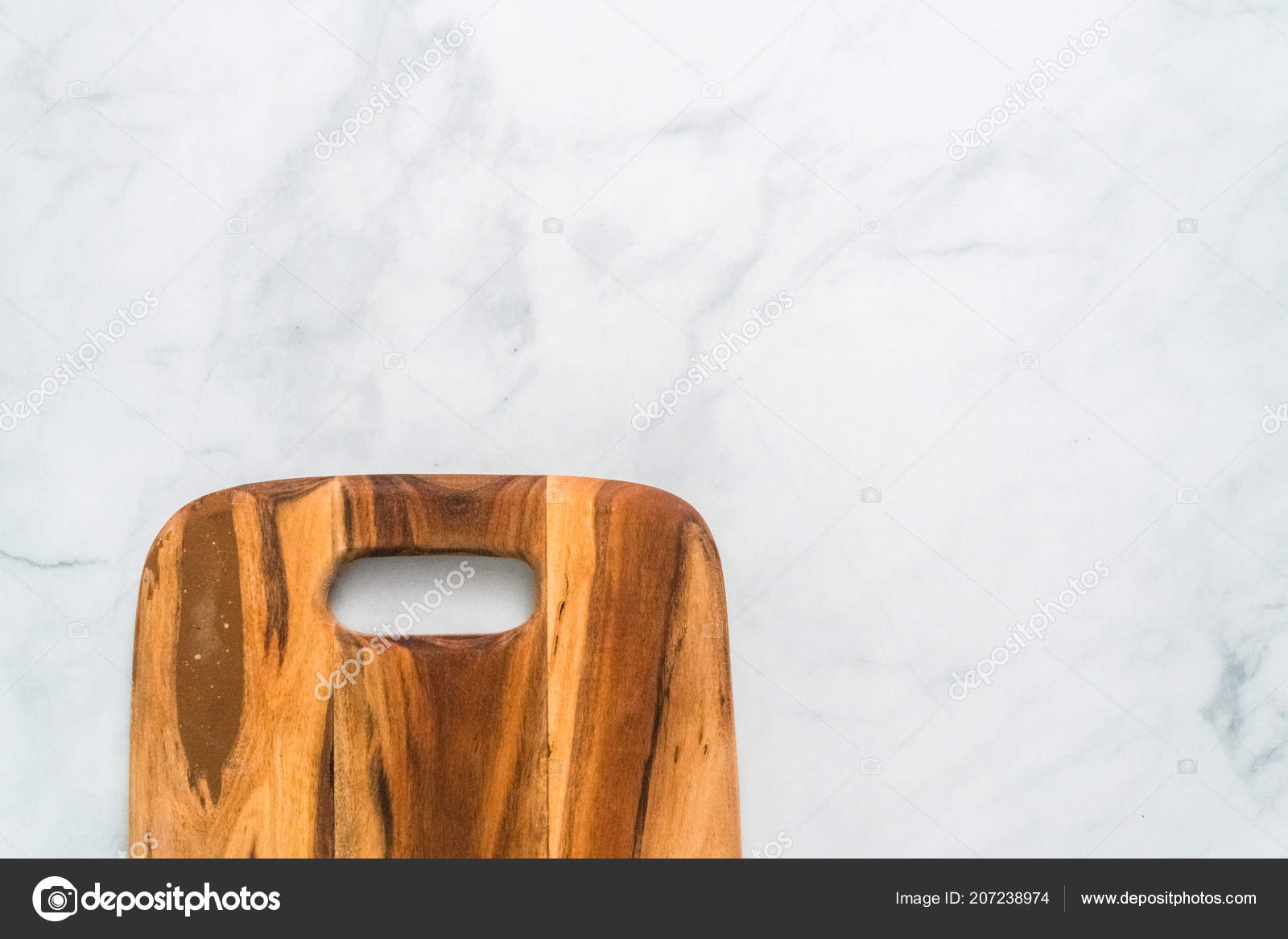 Rustic Wood Cutting Board Marble Countertop Stock Photo