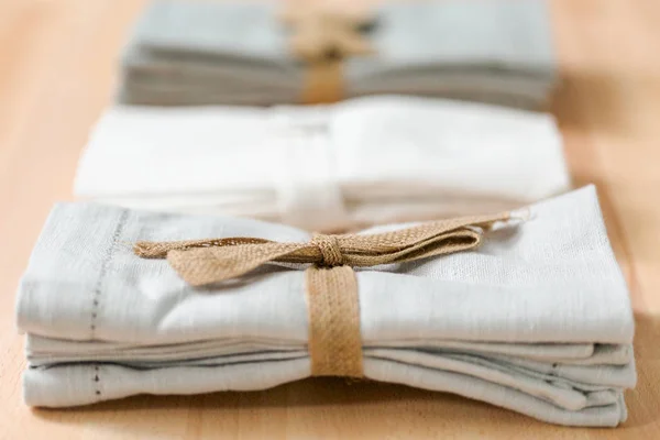 Stack New Linen Dinner Napkin Kitchen Counter — Stock Photo, Image