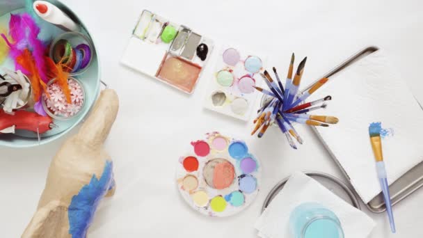 Pas Pas Papier Peindre Mache Licorne Avec Peinture Bleue — Video